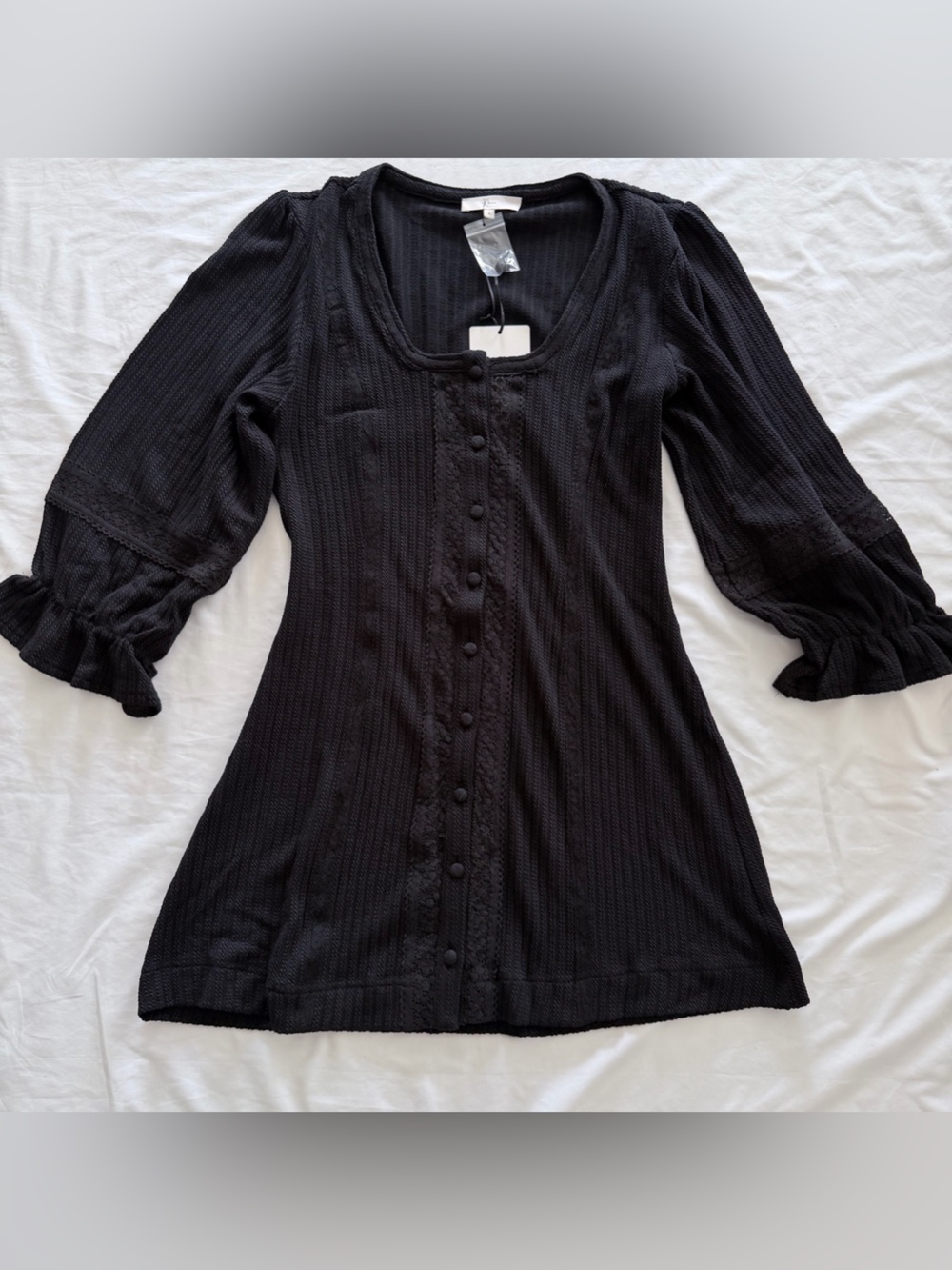 KLESIS Black Button-Front Women’s Dress with Ruffle Sleeve Detail